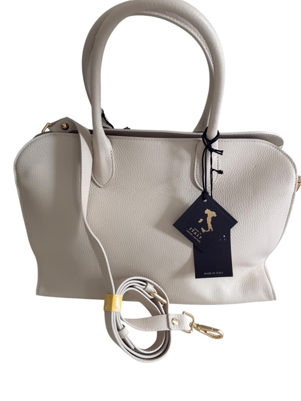 Claudia Firenze Analoo Cream Pebbled Leather Satchel Bag w/crossbody strap